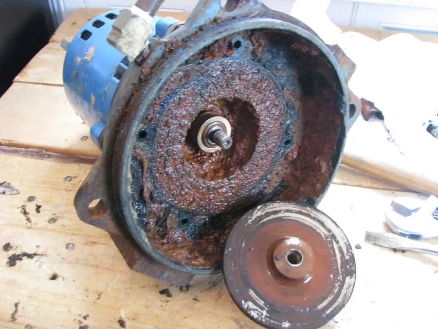 Corroded well pump housing with the impeller removed during a pump repair near El Paso TX
